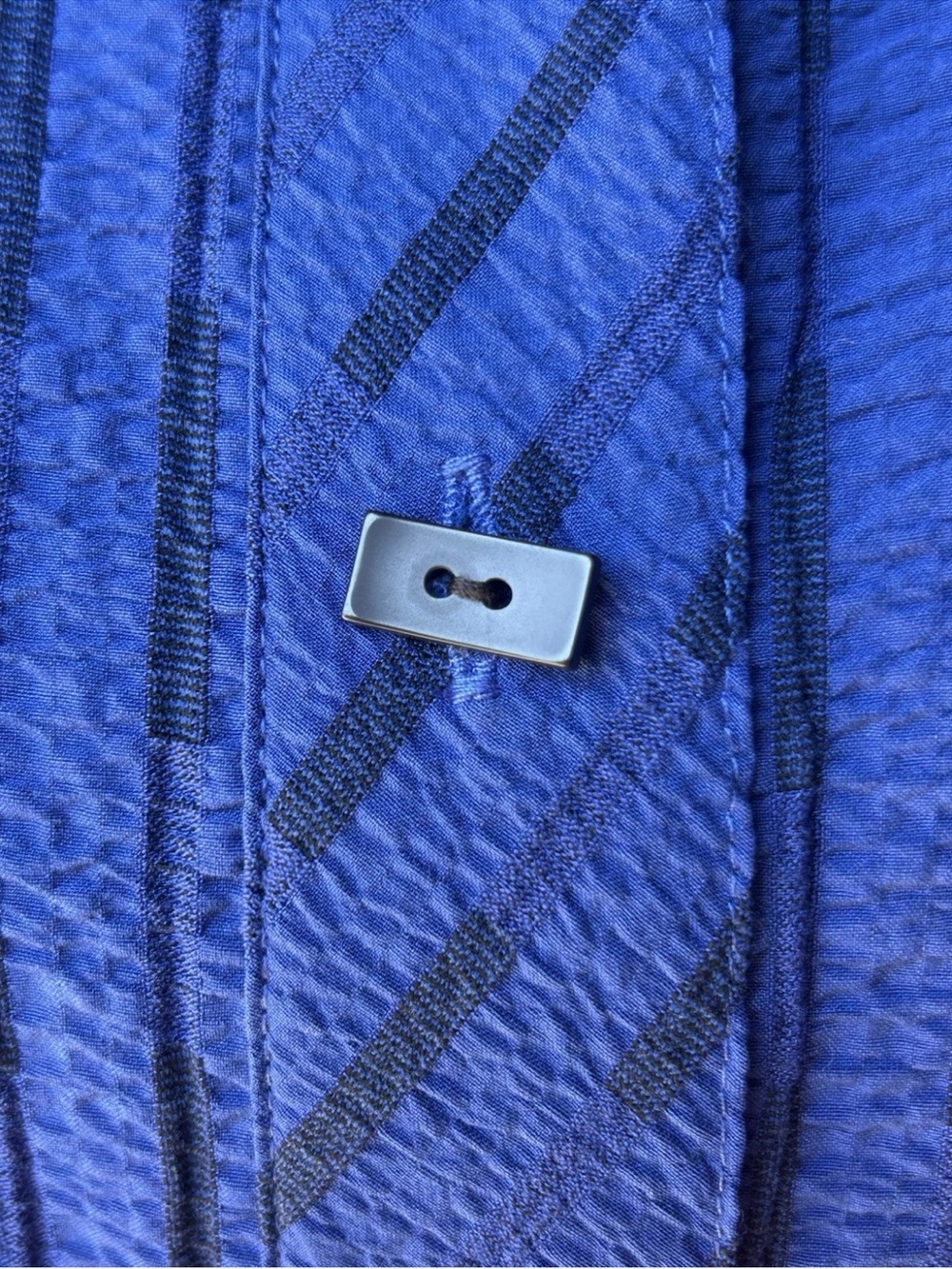 Habitat Tunic Shirt Top Large Blue Textured Decorative Buttons Shark Bite Hem EC - Picture 3 of 10